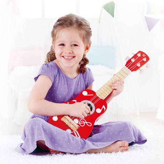 Hape 21" Red Dot Kid's Wooden Toy Ukulele